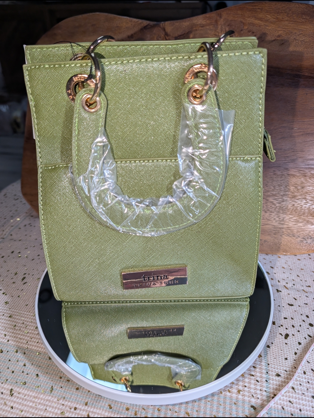 Trina Turk Olive Mini Structured Tote with Gold Hardware